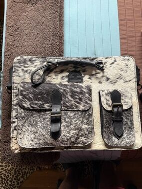 Spotted Haircalf Leather Messenger Bag - Black & White